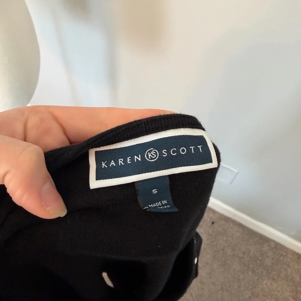 Karen Scott Black Long Sleeve Top with Studded Keyhole Neckline - Picture 4 of 4